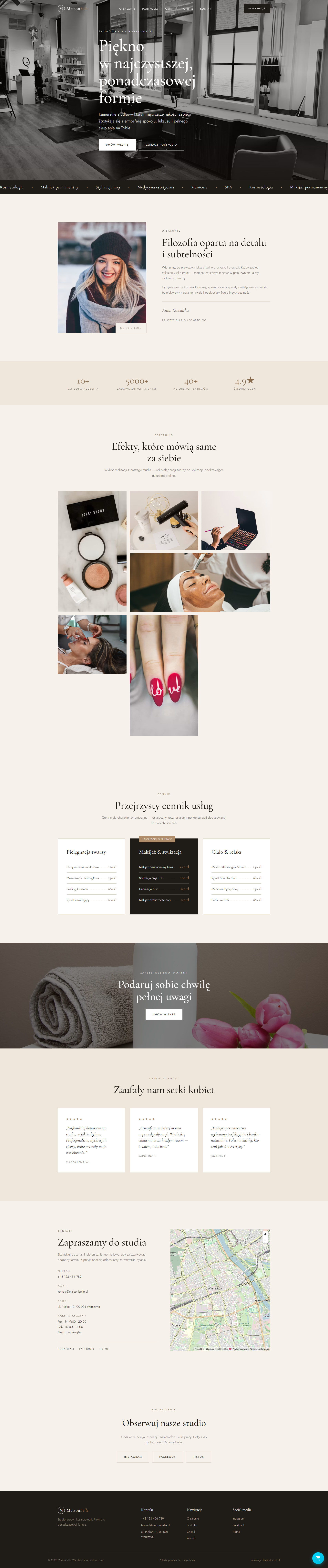 Projekt strony Studio Urody — elegancki salon kosmetologiczny